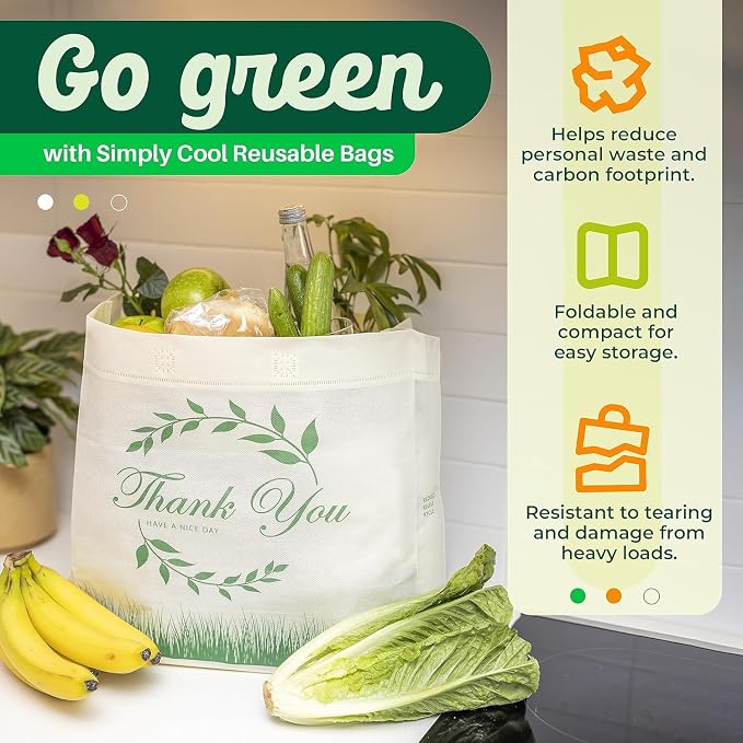 Simply Cool 400 Pack Reusable Thank You Grocery Bags, Medium Tote Bags Bulk | 12.6"x6.3"x11.8" Heavy Duty Non-woven Printed Shopping Bags with Handles, Foldable Washable for Groceries and Commercial use - Image 2