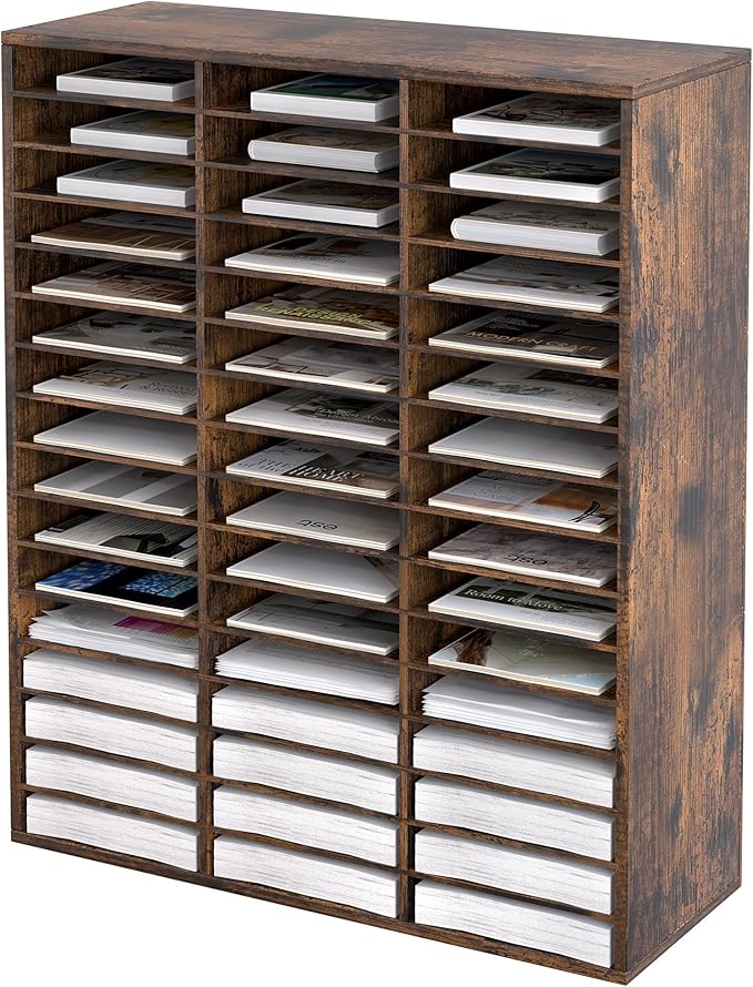EasyPAG Wooden Literature Organizer with Adjustable Shelves, 48 Compartments Office Paper Organizer Storage 24000 Sheets Letter Size Paper, Student Mailbox for Classroom, Archaize by EasyPAG