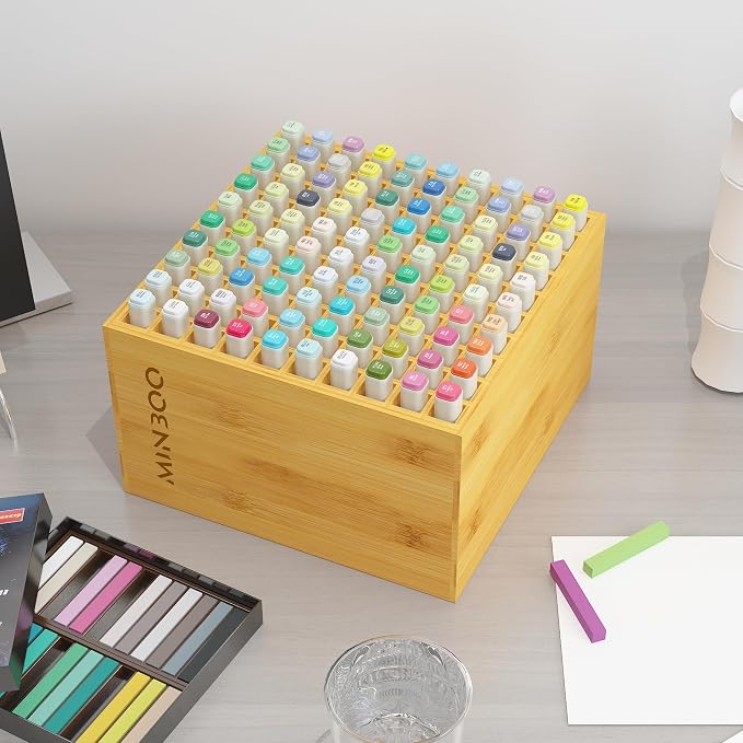 MinBoo Art Marker Storage Organizer for 100 Markers, Bamboo Art Supply Rack, Pens Color Pencils Paint Brushes Stationary Organizer Holder for Home Classroom Office Desk Decor - Image 6