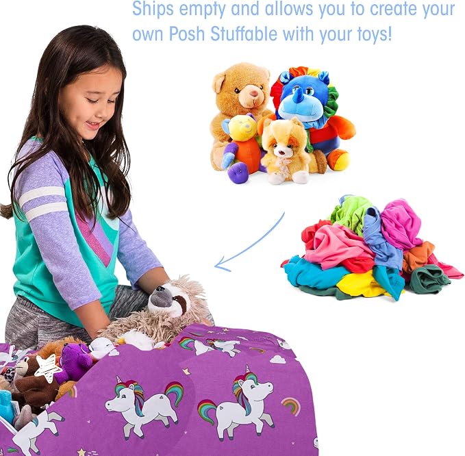 Posh Creations Kids Stuffed Animal Storage Bean Bag Chair Cover - Childrens Toy Organizer, Large-38in, Canvas Unicorn and Rainbows on Purple - Image 3
