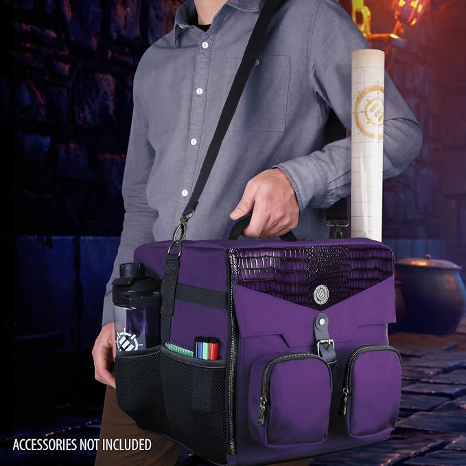 ENHANCE Board Game Shoulder Bag - Collector's Edition Board Game Storage with Shoulder Strap and Accessories Pockets for Dice, Cards, More - Reinforced Carrier Protects Tabletop Games (Dragon Purple) - Image 8