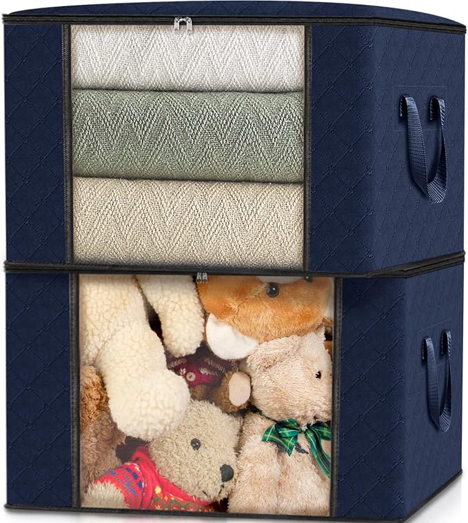 3 Pack Storage Bags for Clothes Blanket Storage Bins with Lids | Foldable Closet Organizers with Zippers,Window and Handles,Fabric Storage Bins for Sweater,Comforter,Bedding,Dorm essentials - Image 5