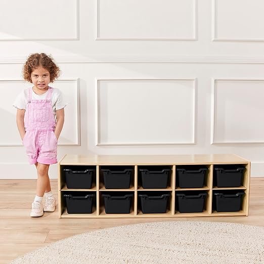 ECR4Kids Scoop Front Storage Bins, Multipurpose Organization, Black, 10-Piece | Durable plastic, GREENGUARD Gold Certified, 1.2 gallon capacity, lightweight & nestable, built-in handle, classroom/home use - Image 7