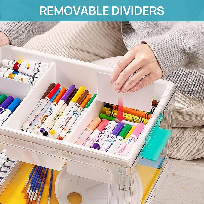 Vtopmart 24 QT Clear Craft Organizer with Removable Tray & Dividers, 1 Pack | Storage Box for Coloring Books, Modeling Clay, Molds and Art Supplies, Keeps Craft Materials Organized and Easy to Access - Image 5