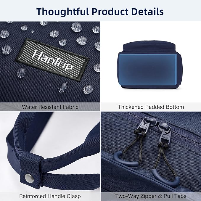 HanTrip Large Laptop Tote Bag with Luggage Sleeve for Travel Work,Navy Blue | 16.5 Inch Laptop Sleeve, 31L Zippered Tote Bags, Water Resistant, Water Bottle Pocket, Detachable Adjustable Shoulder Strap - Image 5