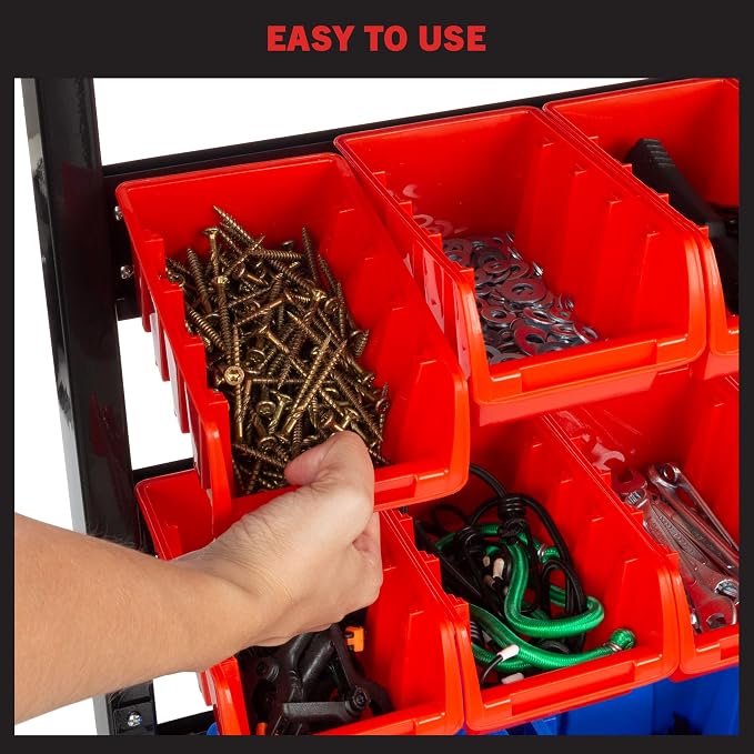47-Bin Garage Organization Rack (15 Large, 32 Small) - Tabletop or Wall Mount Steel Rack with Removable Stackable Garage Storage Bins, Small Parts Organizer for Hardware or Office Supplies by Stalwart - Image 6