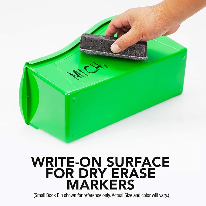 Storex Small Book Bin, Linking Storage Bin, Dry Erase Surface, 11.75" x 8.5" x 4.5" STEM Green (Pack of 6) - Image 7