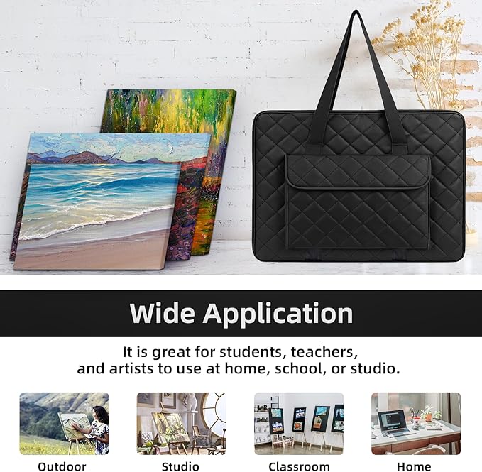 JJRING 24x36 Quilting Canvas Art Portfolio Case Bag, Black | Lightweight Portable Storage Case For Posters, Artwork, Drawing & Sketching Boards - Image 5