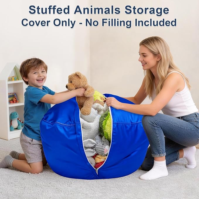Lukeight Stuffed Animal Storage Bean Bag Chair Cover for Kids, Velvet Plush Toy Organizer Seat, Cover Only, No Filling Included, Long YKK Zipper, Side Pocket, X-Large 30"D x 18"H - Image 4