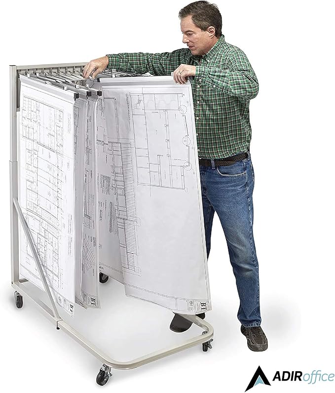 Adir Blueprint Rack and Clamps - 12 Pack of 36 Inch Blueprint Clamps and Mobile Blueprint Rack - Heavy-Duty Large Document Storage Solution for Blueprints, Posters, Maps, & Construction Plans - Image 8