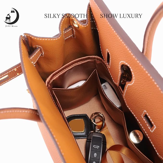 Fits for Brikin Bag Insert Organizer For Hermes(35,Gold) | Premium Silk Material,Smooth Touch,Lightweight,zipper,protect from scratches & stains,multiple pockets,keychain,waterproof - Image 2