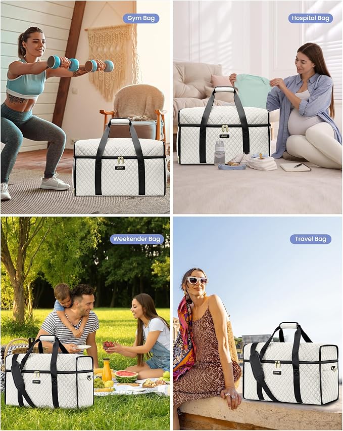 Weekender Travel Duffle Bag for Women: Overnight Bags with Shoe Compartment Carry on Bags for Airplanes with Toiletry Bag Weekend Yoga Gym Bag with Wet Pocket Travel Duffel Tote Bag Hospital Bag Beige - Image 7