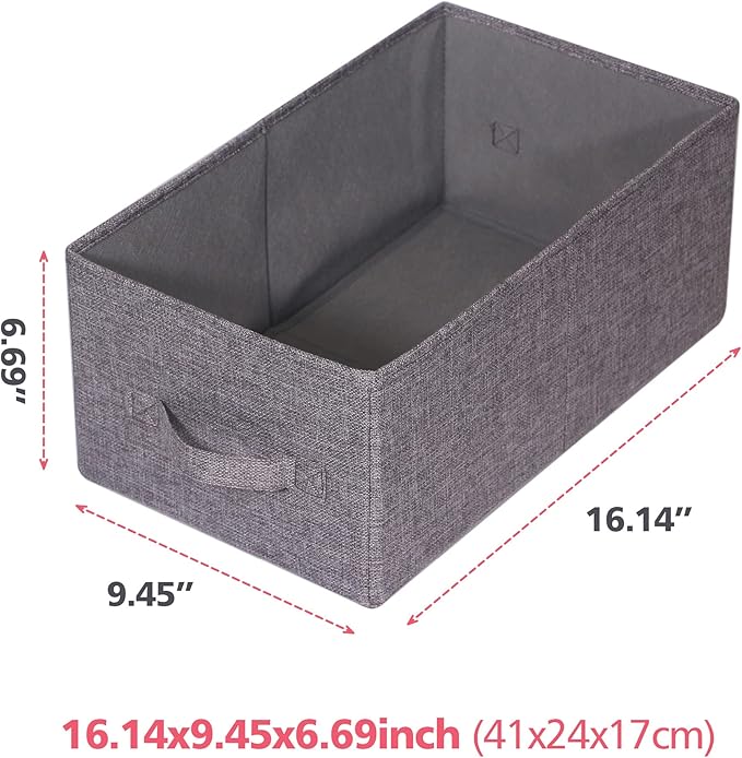 TENABORT Set of 5 Closet Organizer Bins with Handle, Fabric Foldable Storage Baskets Cloth Box Containers for Shelves Home Office Clothes Clothing, Gray, Large - Image 2