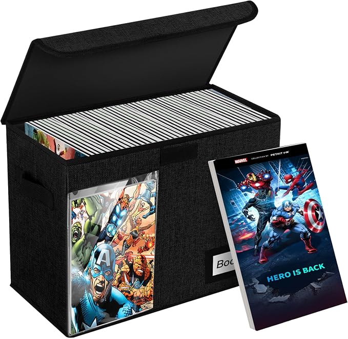 Display Collection Comic Book Storage Boxes, Protector Organizer 15.8" X 7.8" X 11.8" Collapsible Holds 160-180 Comic Book Heavy Duty Bin Container Holder Shelf, 1 PCS by YNSZAS