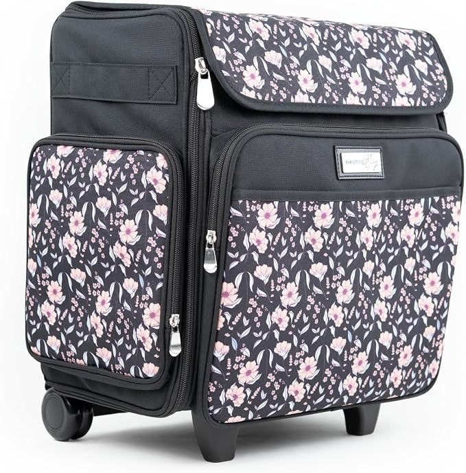 Everything Mary Rolling Scrapbook Tote – Black & Floral Trim Foldable Craft Organizer Tote for Scrapbooking Supplies, Art Tools, Paper & Accessories – Portable Storage Bag - Image 8