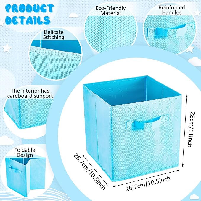 Yinder 12 Pcs Cube Storage Bin 10.5''x10.5''x11'' Storage Bins for Kids Classroom Decor Colorful Bins Foldable Baskets for Playroom Nursery Organizer Fabric Boxes (Sky Blue, Purple, Pink, Rose) - Image 2
