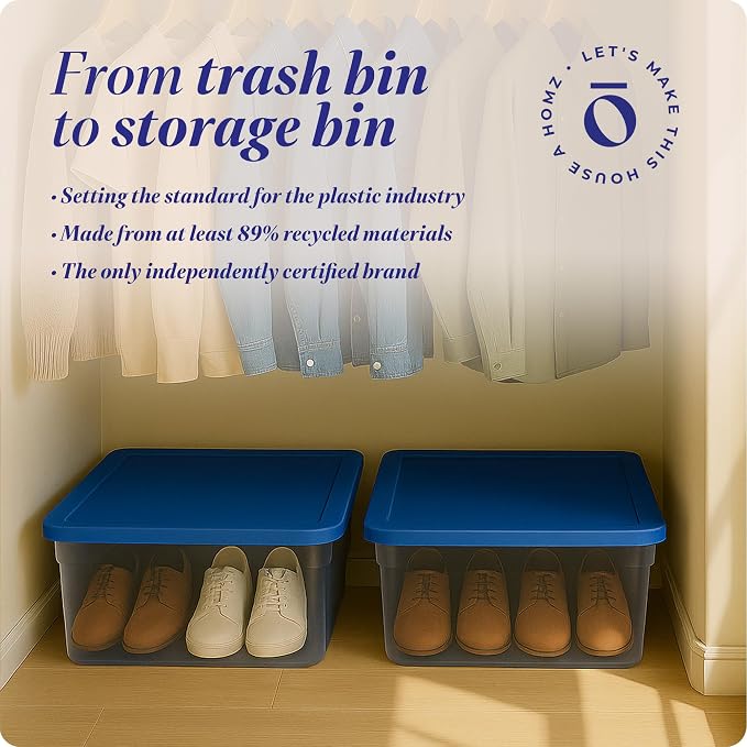 HOMZ 2-Pack Snaplock, Small Clear Plastic Storage Organizer Bins with Lids, 28 Quart, Blue - Stackable Container Boxes for Bedroom, Bathroom, Garage, and Office Organization - Image 7