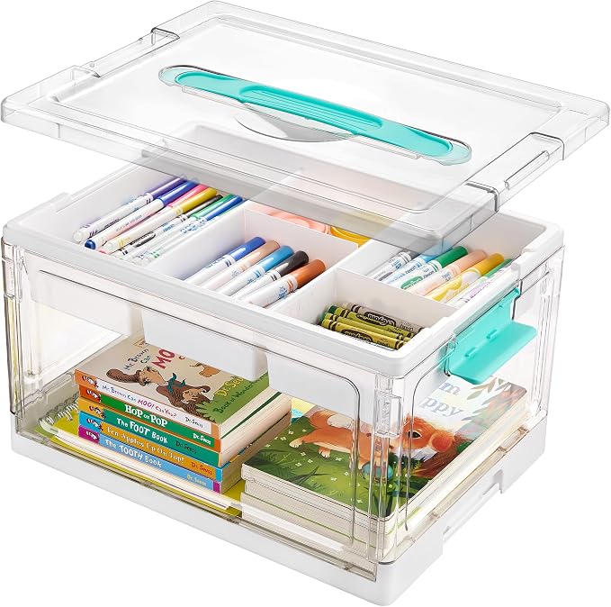 Vtopmart 24 QT Clear Craft Organizer with Removable Tray & Dividers, 1 Pack | Storage Box for Coloring Books, Modeling Clay, Molds and Art Supplies, Keeps Craft Materials Organized and Easy to Access by Vtopmart
