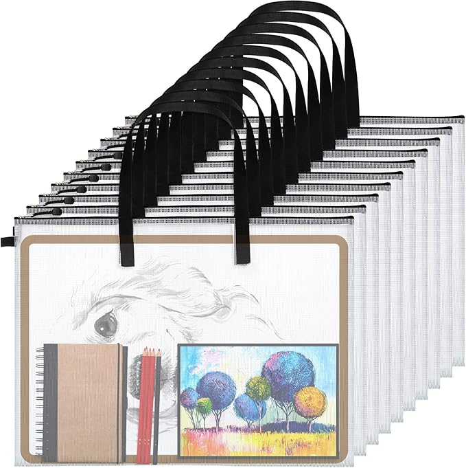 Frienda 10 Pieces Art Portfolios Bags Waterproof Portfolios Posters Storage Supply Bags with Zipper and Handle for Art Artworks, Bulletin Boards, Charts and Teaching for Back to School (19x25 Inches) by Frienda