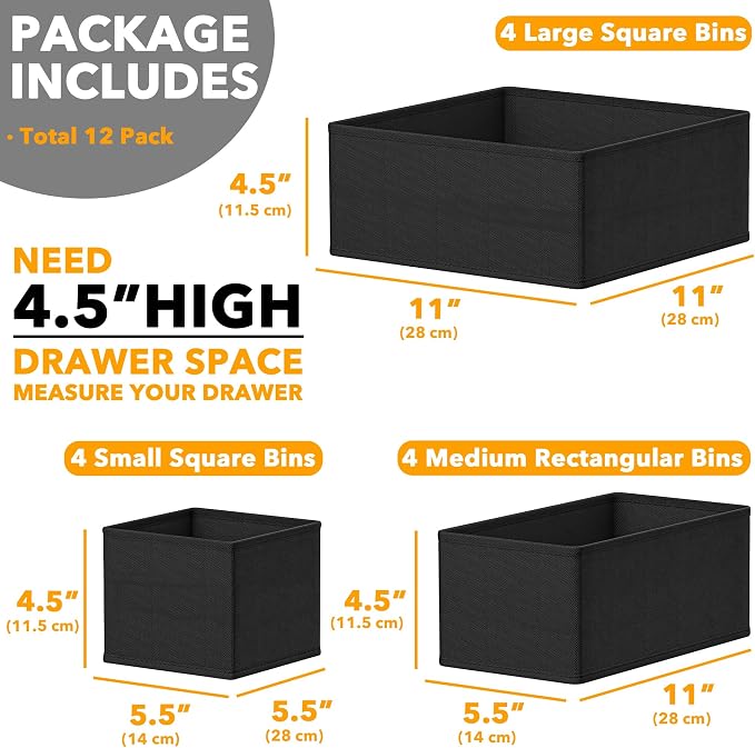 SpaceAid 4 Pack Bed Sheet Organizers and Storage, Drawer Organizer for Clothes, 12 Pack Dresser Drawer Organizer Bins - Image 6
