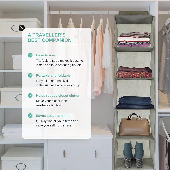 Fabric Closet Organizer, Collapsible Hanging Closet Organizers and Storage - Hanging Closet Organizer with Removable Drawer for Travel, Home Organization Shelves and Dorm Storage Room Essentials - Image 4