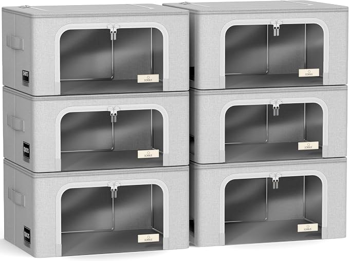 Sorbus Storage Bins with Metal Frame - Stackable & Foldable Clothes Organizer Bags - Oxford Fabric Storage Containers with Large Clear Window & Carry Handles, Bedroom Organization for Bedding & Linen - Image 7