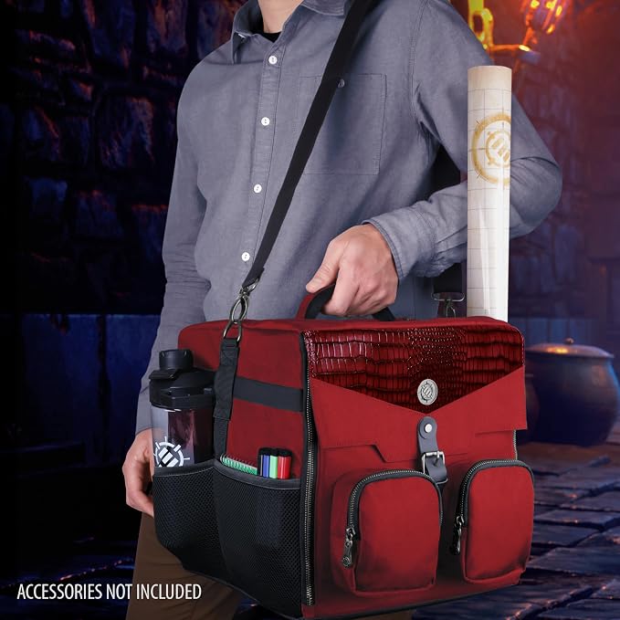 ENHANCE Board Game Shoulder Bag - Collector's Edition Board Game Storage with Shoulder Strap and Accessories Pockets for Dice, Cards, More - Reinforced Carrier Protects Tabletop Games (Dragon Red) - Image 8