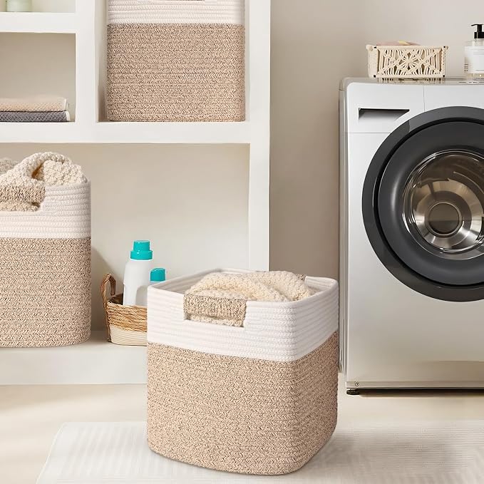 11 Inch Storage Cubes, 3 Pack Cube Storage Bins for Organizing, Cotton Rope Woven Baskets for Shelves, Bathroom, Kids Room, Closets, Baby Nursery - Image 4