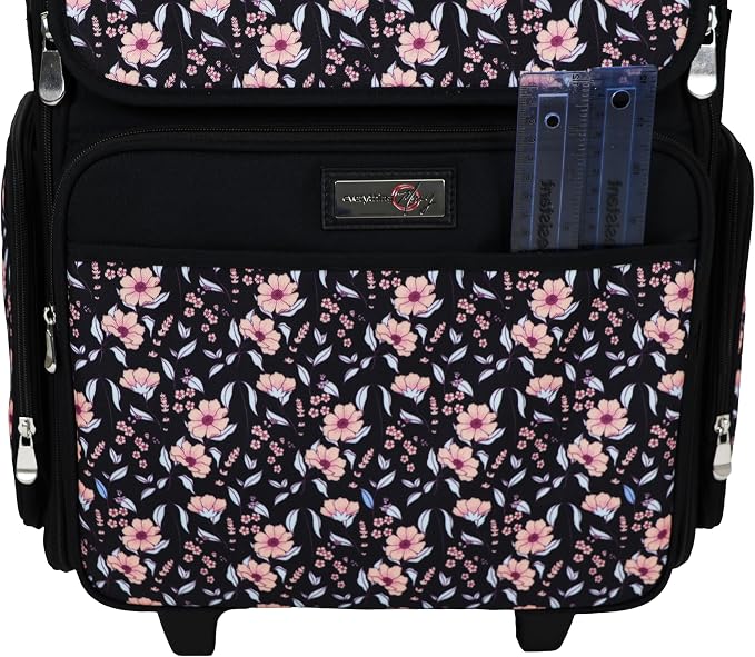 Everything Mary Rolling Scrapbook Tote – Black & Floral Trim Foldable Craft Organizer Tote for Scrapbooking Supplies, Art Tools, Paper & Accessories – Portable Storage Bag - Image 5