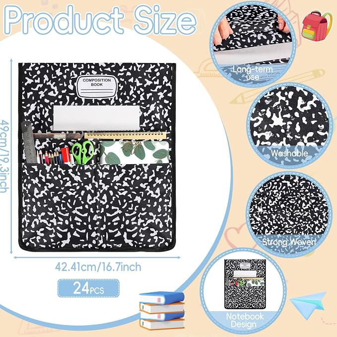 24Pcs Composition Chair Pockets for Classroom Composition Chair Back Buddy Pocket with Name Tags 17x20In Chairs Organizer 3 Pockets Seat Storage Pocket for School Classroom Daycare Home Supplies - Image 2