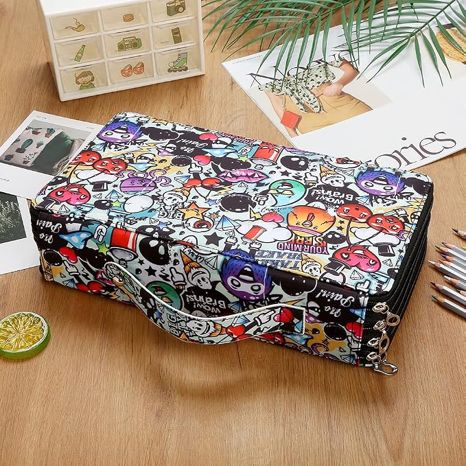 300 Slots Colored Pencil Case Organizer, 4 Layer Bag | Twill Oxford fabric,103 elastic loops,detachable handle,for travel,home storage,drawing tools,creative gifts - Image 6