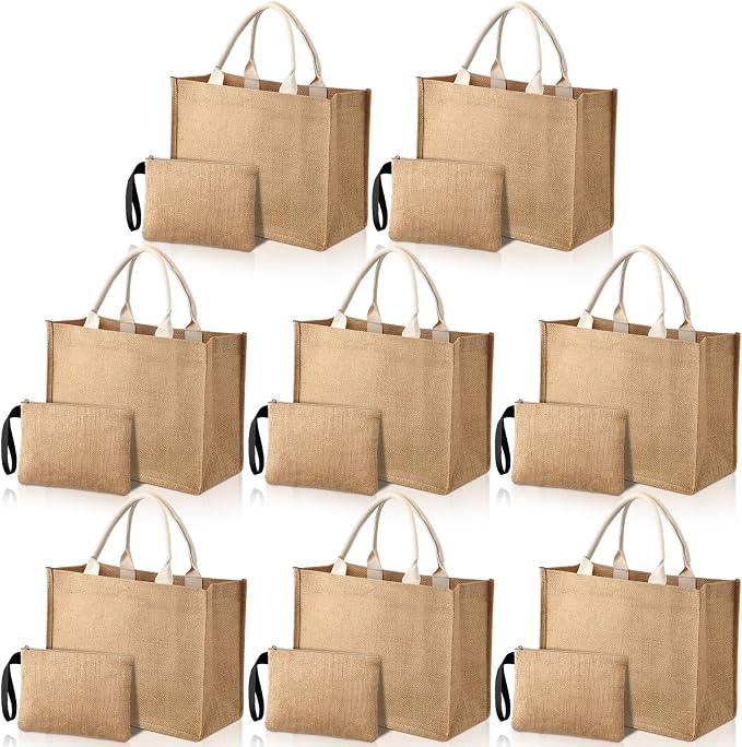 Silkfly Burlap Tote Bags Bulk with Handle Reusable Jute Gift Tote Bags and Makeup Bag for Women Bridesmaid, Wedding by Silkfly