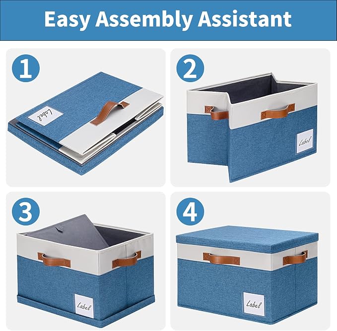 GhvyenntteS Fabric Storage Bins with Lid 6 Pack, Large Decorative Storage Boxes with Lids and Handles, Foldable Fabric Storage Baskets with Lid and Label for Home Office (Blue, 15" x 11" x 9.7") - Image 5