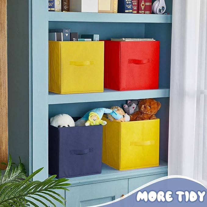 Yinder 12 Pcs Cube Storage Bin 10.5''x10.5''x11'' Storage Bins for Playroom Decor Colorful Bins for Kids Foldable Baskets for Nursery Organizer Boxes Fabric Boxes(Navy Blue, Red, Yellow) - Image 5