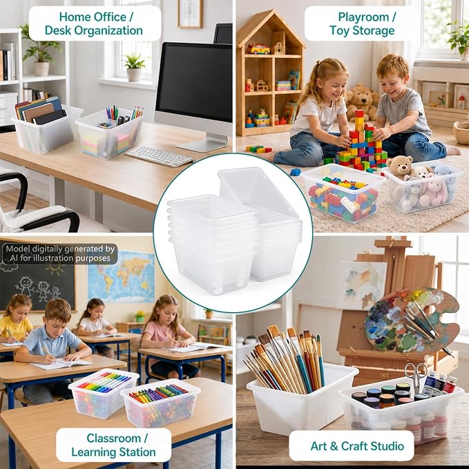 gisgfim 24 Pack Plastic Cubby Storage Bins Crew Toy Stackable Bin Classroom Plastic Cubby Bins Stackable Storage Containers Classroom Book Bin for Student Teacher School Office Home(Clear) - Image 6
