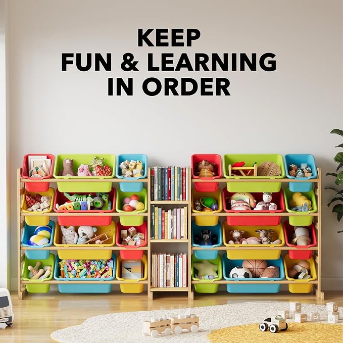 SpaceAid Large Toy Storage Organizer with 24 Bins and 3 Shelves, Toy Organizers Storage Bookshelf, Kids Bin Shelf Box Bookcase for Bedroom Playroom Organization Room Decor, Multi-Colored - Image 6