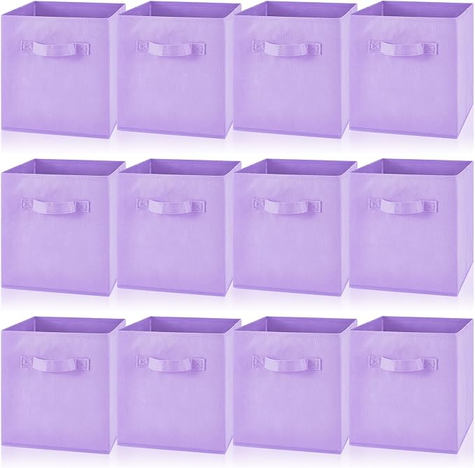 Yinder 12 Pcs Cube Storage Bin Purple 10.5''x10.5''x11'' Storage Bins for Playroom Decor Colorful Bins for Kids Foldable Baskets for Nursery Organizer Boxes Fabric Boxes by Yinder