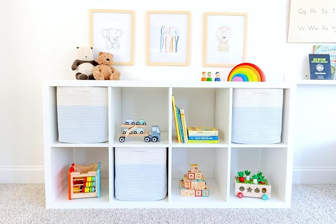 NaturalCozy 13x15x13 Kallax Storage Cubes Bins, 3 Pack | Cotton Rope Cube Storage Bin Woven Baskets for Organizing | Kallax Insert Storage Baskets for Shelves Organizer, Kids Toy, Closet Baby Nursery - Image 3