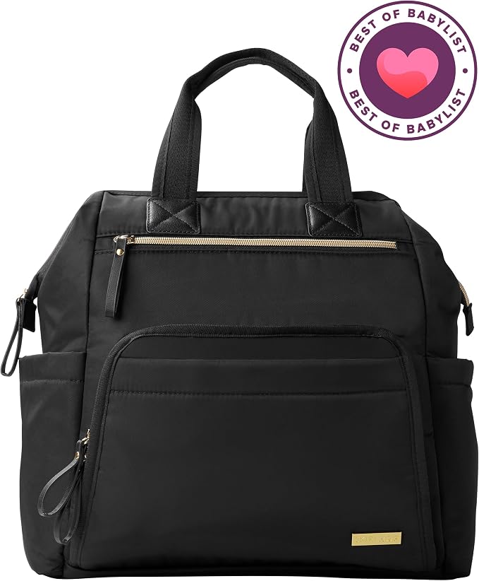 Skip Hop Diaper Bag Backpack: Mainframe Large Capacity Wide Open Structure with Changing Pad & Stroller Attachement, Black with Gold Trim - Image 9