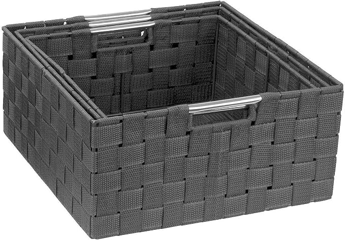 Sorbus Storage Box Woven Basket Bin Container Tote Cube Organizer Set Stackable Storage Basket Woven Strap Shelf Organizer Built-in Carry Handles (Gray) - Image 6