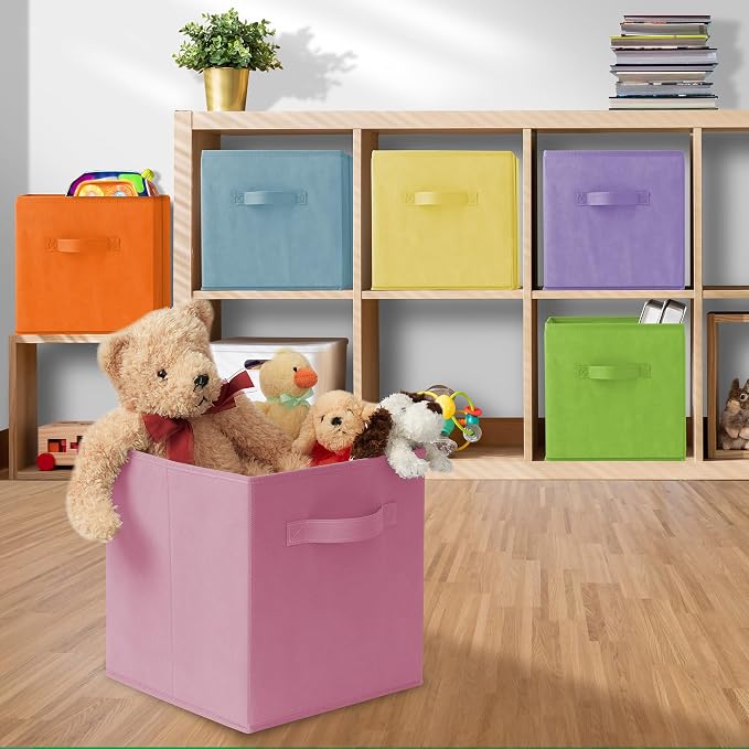 Casafield Set of 12 Collapsible Fabric Cube Storage Bins, Multicolor - 11" Foldable Cloth Baskets for Shelves, Cubby Organizers & More - Image 5