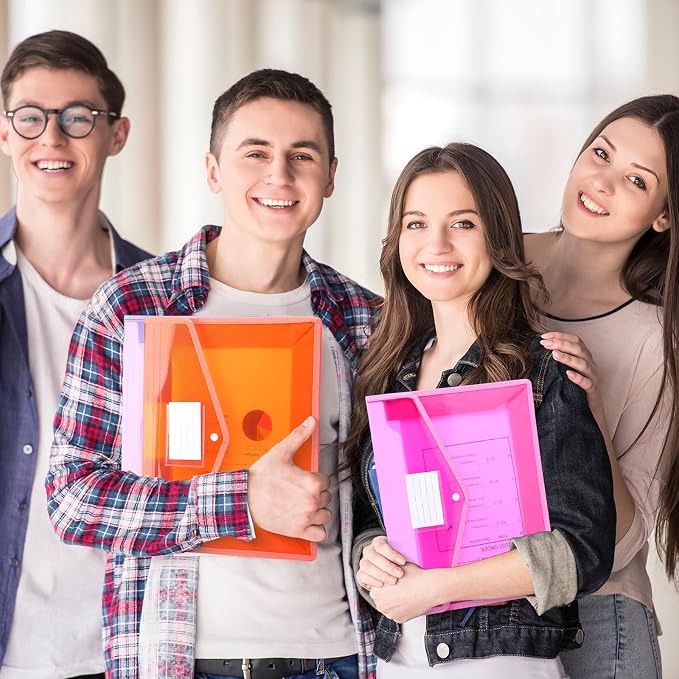Epakh 3 Pack Plastic Expanding File Folders Expandable File Folder with Snap Closure for Document Transparent Waterproof Document Organizer Holder for School Office Home (Pink Purple Orange) - Image 7