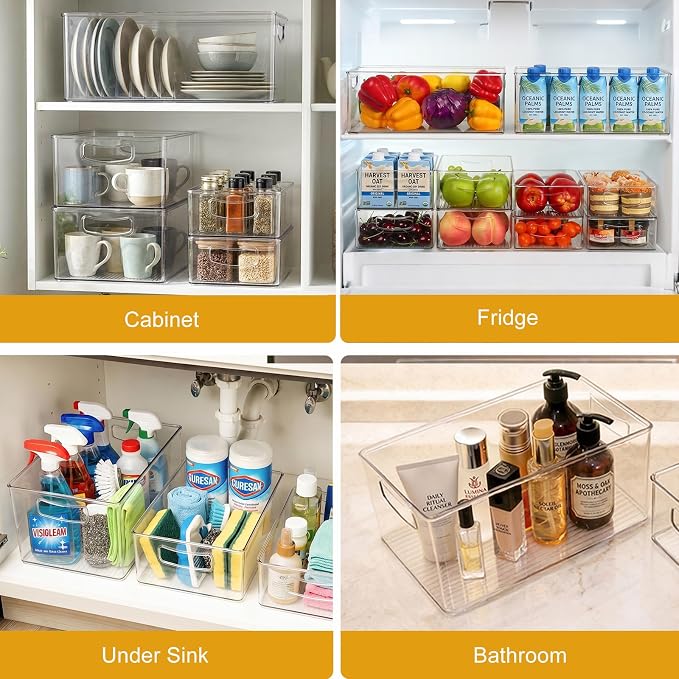 Hudgan 8 Pack Freezer Organizer Bins,Stackable,Clear Bins for Fridge,Pantry | Straight Side, 3 Sizes, 2 XL Storage Container, 3 Large Cabinet Organizer, 3 Medium Storage Drawer - Image 7