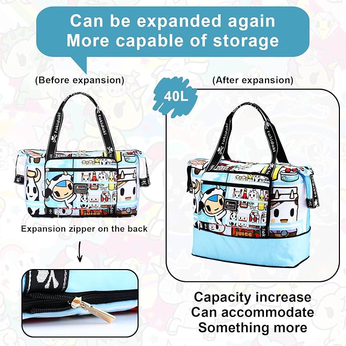 Tokidoki Unicorno Foldable Duffle Bag for Travel, 40L Expandable Weekender Bags with Trolley Sleeve Overnight Bags for Travelling (Blue) - Image 3