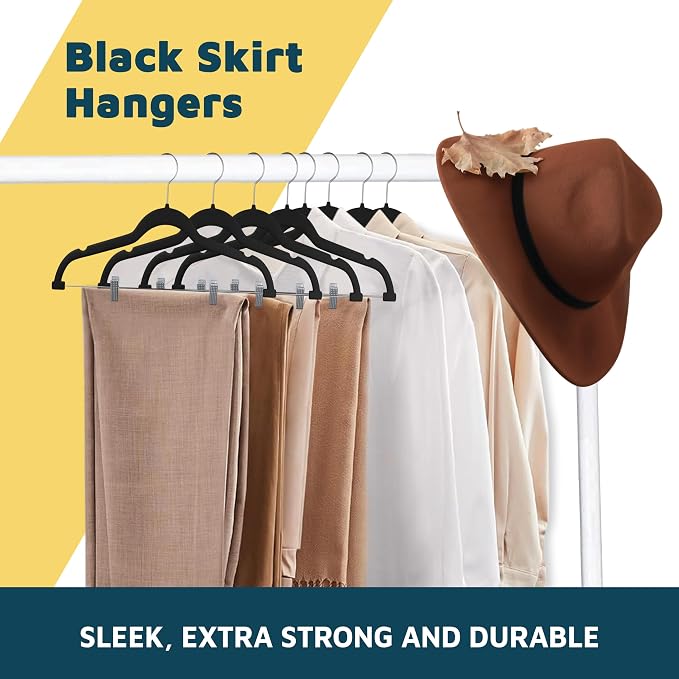 Lifemaster Velvet Skirt Hangers – with Adjustable Clips, 360 Degree Swivel Hook, and Non-Slip Shoulder Notch, Holds Up to 10 lbs, for Organizing Skirt, Pants, Dress, and Clothes, Pack of 30, Black - Image 7