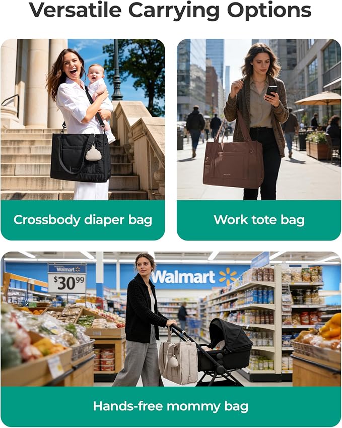 BAGSMART Diaper Bag Tote Puffer Baby Bag Lightweight for Travel, Work | Pacifier Case, Insulated Pockets, Stroller Straps, Hospital Bag for Labor and Delivery - Image 7