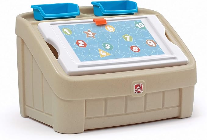 Step2 2-in-1 Toy Box & Art Lid, Kids Toy Storage Bin & Organizer, Easel & Chest in One, Made of Durable Plastic, For Toddlers 2+ Years Old, Tan by Unknown