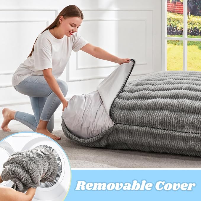Hobestluk Adult Bean Bag Chair 3 in 1 Convertible Large Bean Bag Sofa | Ripple Grey,Machine Washable,Removable Cover,Easy Convert And Install, Oversied Floor Bed,For Livingroom Bedroom - Image 8