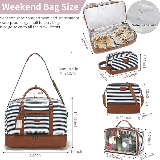 4PCS Weekender Bags for Women Large Overnight Weekend Travel Duffel Bags | Travel Bag Carry-on Tote Hospital Bag with Shoe Compartment Crossbody Toiletry Bag for Travel Business Gym Water Resistant - Image 3