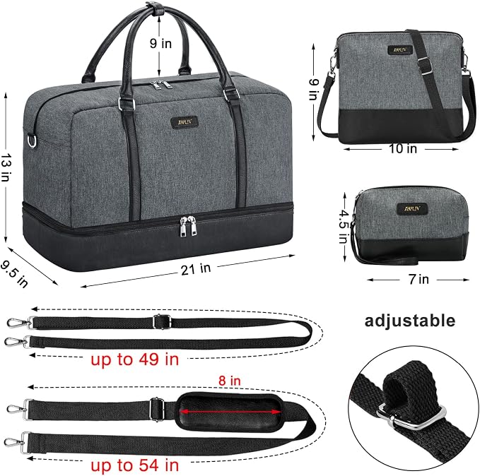 Weekender Bags for Women, 21" Travel Duffle Bag with Shoe Compartment | 3PCS Carry On Overnight Large Duffel Bag with Crossbody Bag and Toiletry Bag for Weekend Travel Gym Hospital Business Trip - Image 6